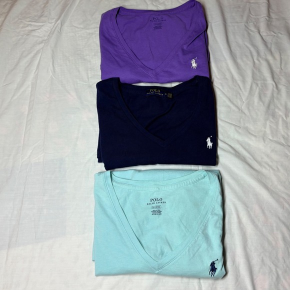 Polo Ralph Lauren Womens V-Neck T-Shirt Bundle 3 Pack Navy Purple Mint Size M - Picture 8 of 8